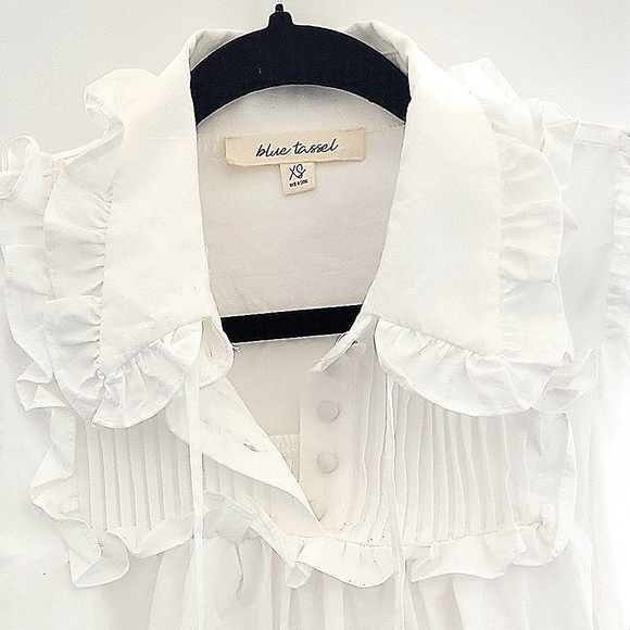 Blue Tassel XS Puff Sleeve Collared Blouse - Picture 3 of 4